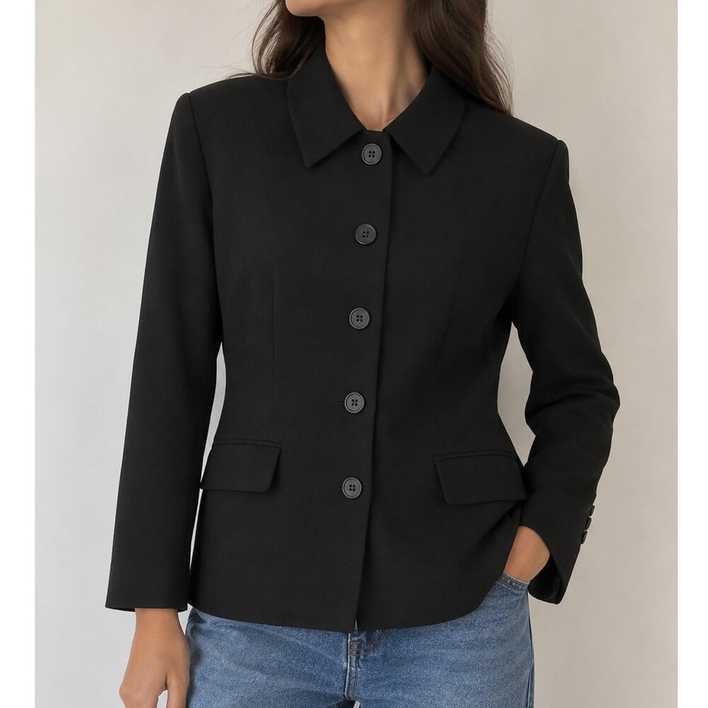 Vintage 90s Elliott Lauren Black Minimalist Blazer Jacket Office Womens Med/10